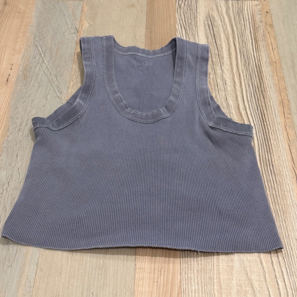 Brandy Melville Ribbed Crop Tank Top One Size Faded Blue Gray Scoop Neck Cotton